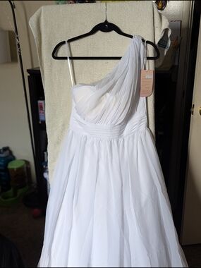 Elegant One-Shoulder White Dress with Draped Bodice